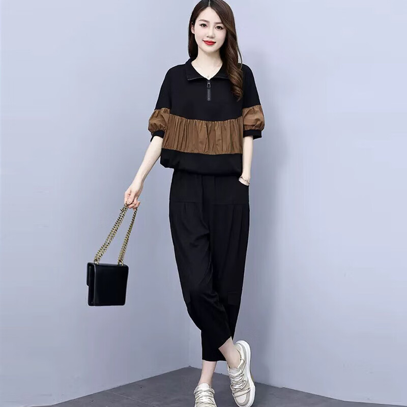 楚馨時(shí)尚氣質(zhì)套裝褲子2024夏季新款女裝女士夏天小個(gè)子休閑褲女哈倫褲 黑色 3XL(適合143-155斤)