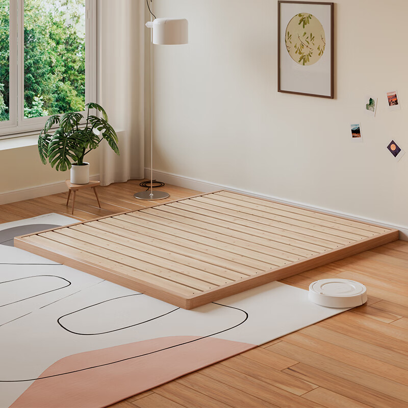 以盛拼接床加宽床大人可睡地踏床实木硬板双人床排骨架落地板床日式矮