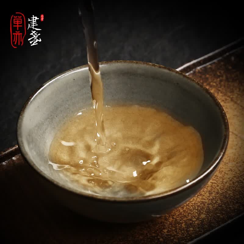 单亦建盏柴烧大师级主人杯铁胎浅腹平口盏复古品茗杯高档生日礼物 开阳盏【传统柴烧】