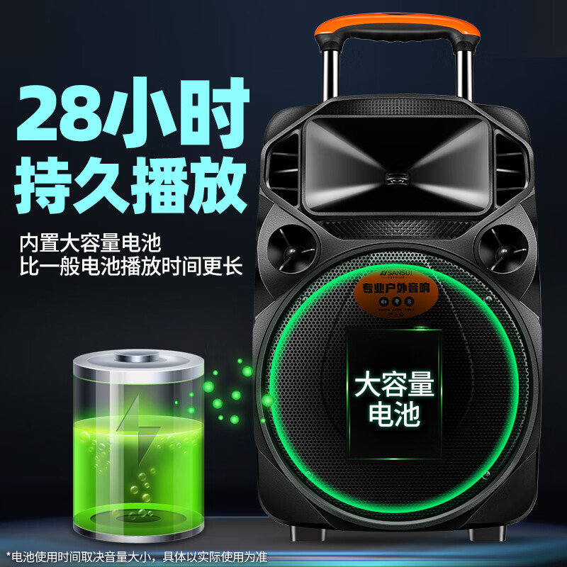 山水（SANSUI） A12-66 12英寸广场舞拉杆音响重低音蓝牙户外便携式移动舞台音箱大功率扩音 旗舰版(拉杆音箱+2个话筒+1个遥控器)