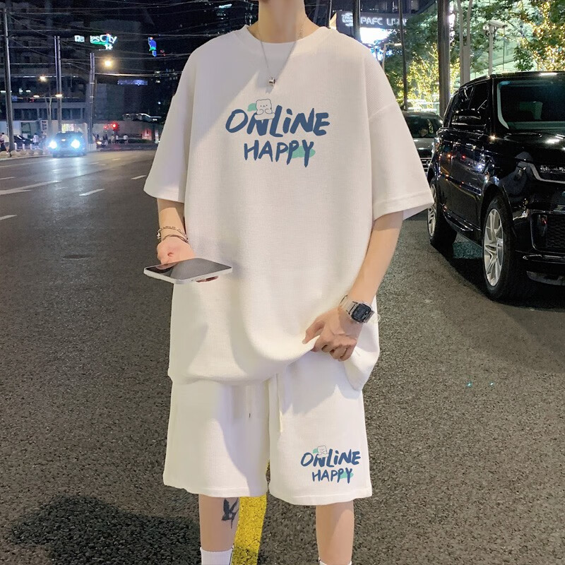 歌鹏夏季12-15男生初中生高中生大学生短袖短裤套装男士半袖t恤17岁青