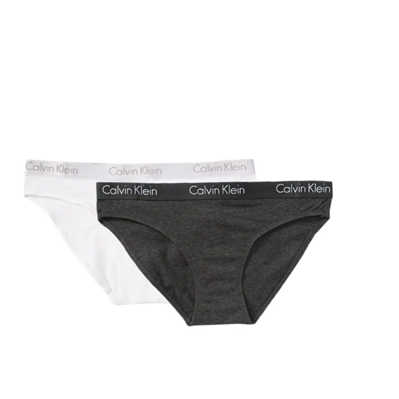 Calvin Klein 女内裤比基尼三角内裤 中低腰 棉质2条装舒适纯色logo Cih Charcoal/W L
