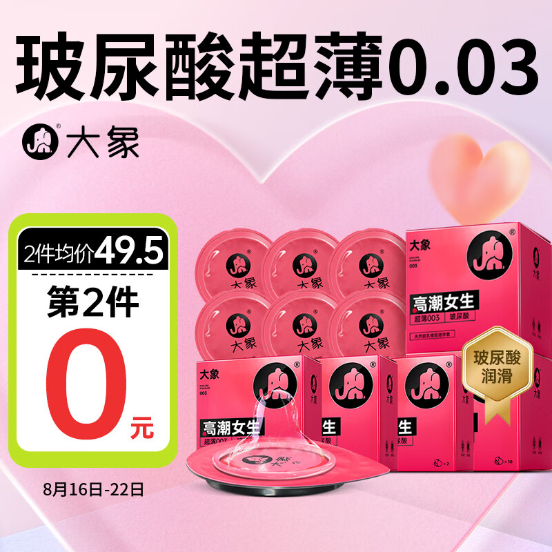 大象 避孕套 玻尿酸 安全套  超薄贴身舒适润滑 女生20只 情趣套套003 男用 成人 计生性用品