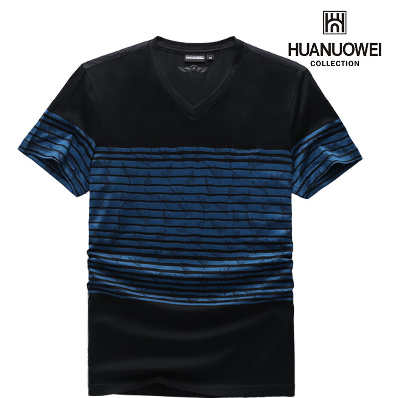 华诺威短袖T恤男士时尚休闲V领条纹T恤衫 深蓝色 54(185/2XL)