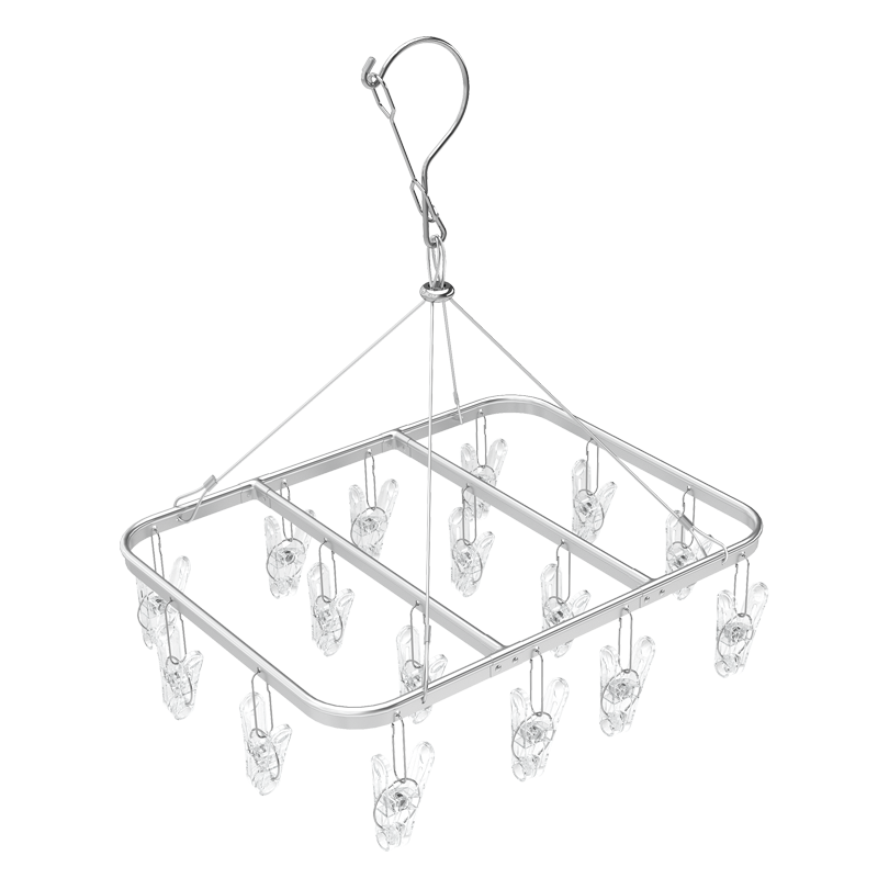 好太太衣架家用多夹子晒衣架学生儿童衣服挂钩晒袜子内衣架子 DS-6033【16夹】亮银色+水晶夹