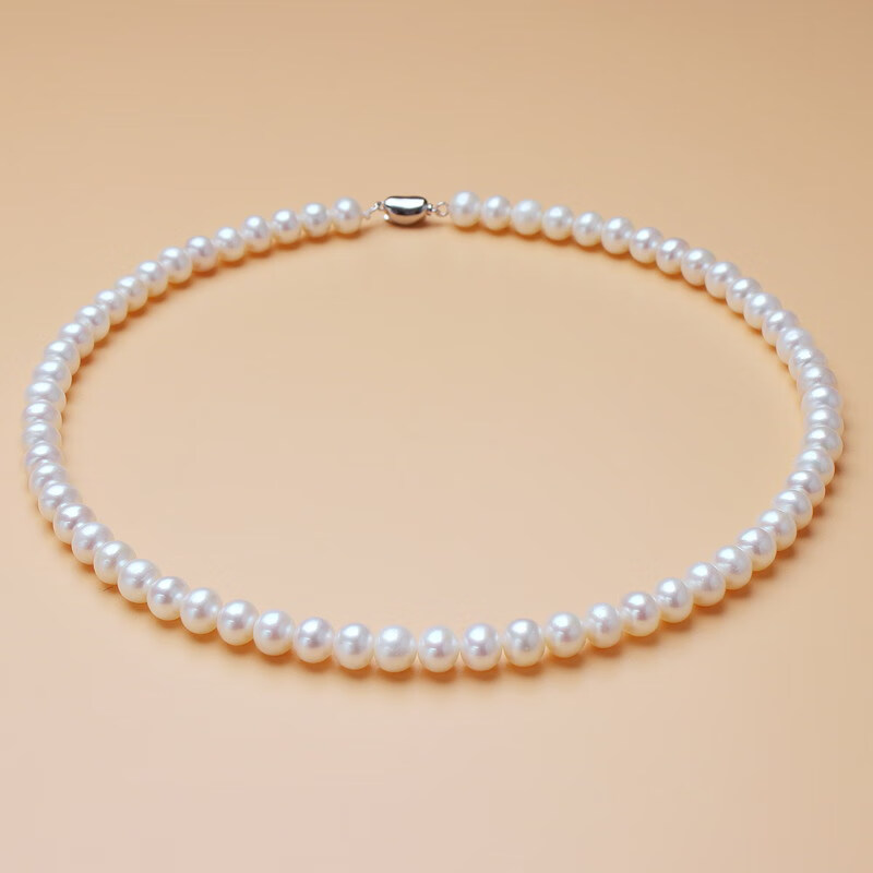snqp淡水珍珠项链妈妈款近正圆元宝扣锁骨链妈妈款送女友礼物 珍珠8-9