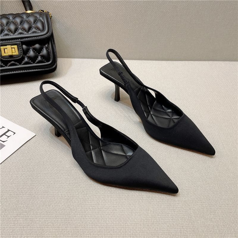 贤语设计感小众2022春新款尖头后空包头凉鞋女气质高跟鞋细跟单鞋