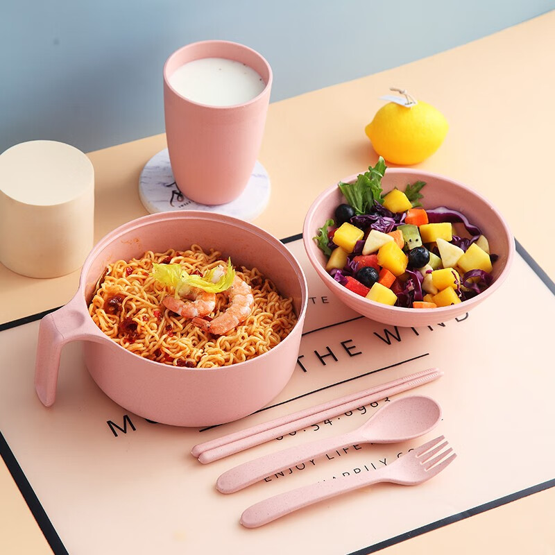 万园琦韩式便当碗泡面带盖神器宿舍用易清洗简约可爱学生饭盒筷套装