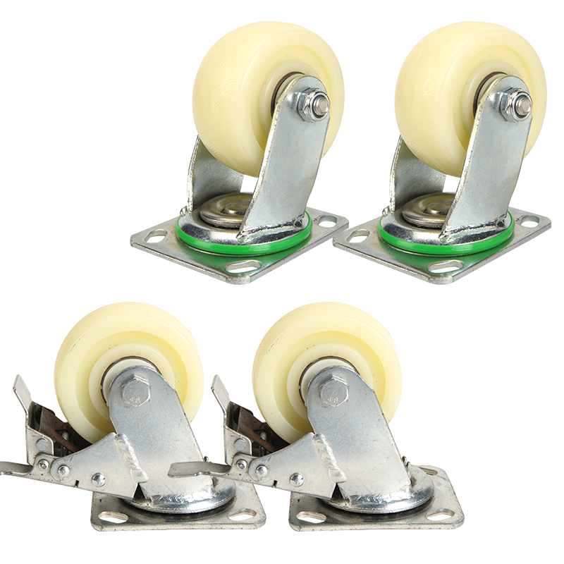 环默万向轮尼龙重型脚轮带刹车轱辘小平板车轮子手推车耐磨拉车转向轮 4寸万向（2只）+刹车（2只）