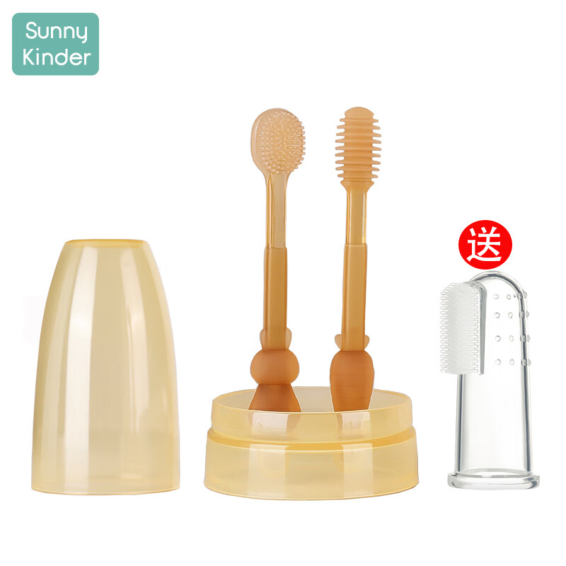 SunnyKinder婴儿牙刷0-18个月口腔清洁器宝宝舌苔刷舌头清洁棒新生儿乳牙牙刷 舌苔刷+乳牙刷+指套刷SK-T01