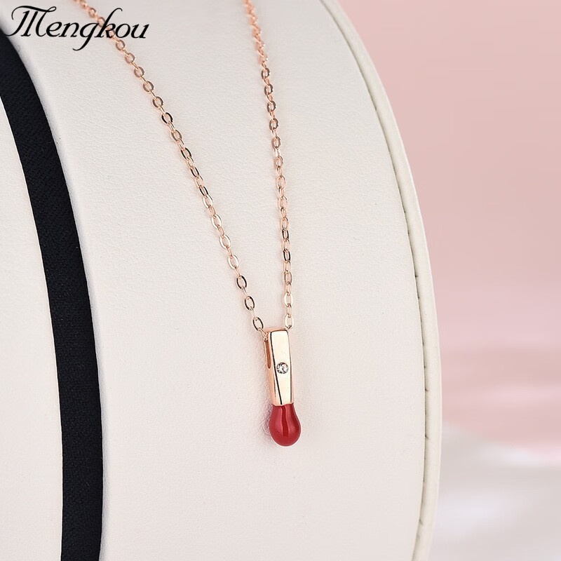 mengkou s925银项链女干柴烈火项链女日韩锁骨链个性玫瑰金色火柴送