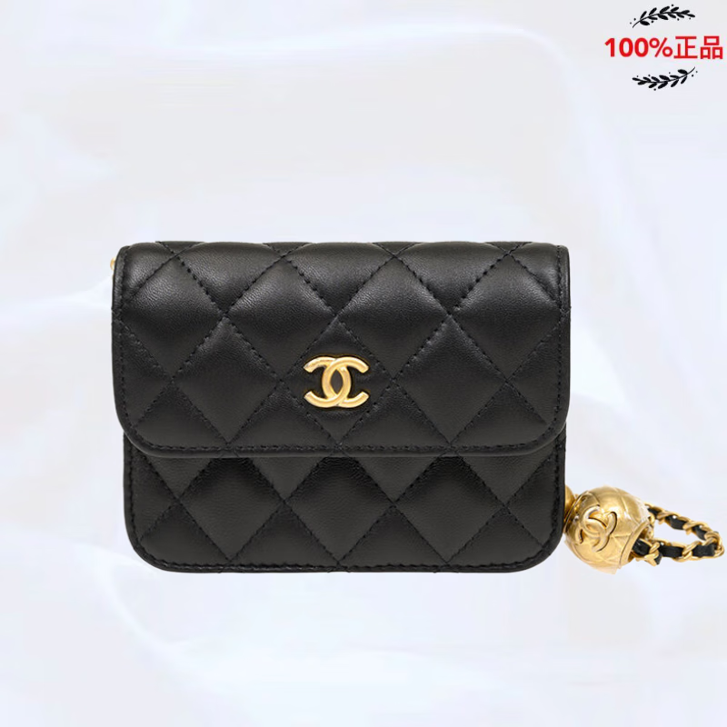 香奈儿(chanel)2023新款金球菱格纹羊皮 翻盖链条单肩斜挎包 【黑色】