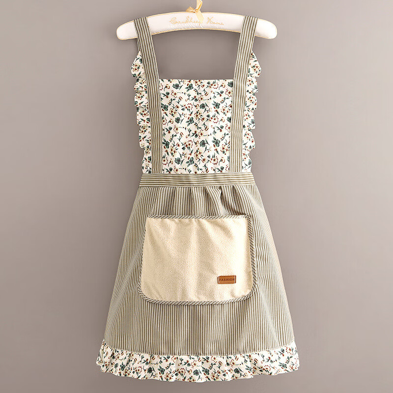 帆布围裙罩衣女透气长袖围裙厨房家用防污耐脏工作服大人做饭围的 长袖罩衣绿色(图左所示装) 1条