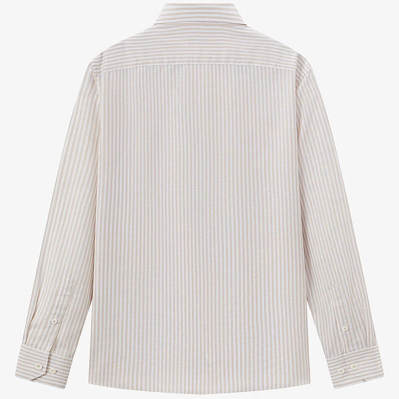 MAYOR男装春季300支棉汉麻桑蚕丝易烫绿条纹长袖衬衫 米黄 42