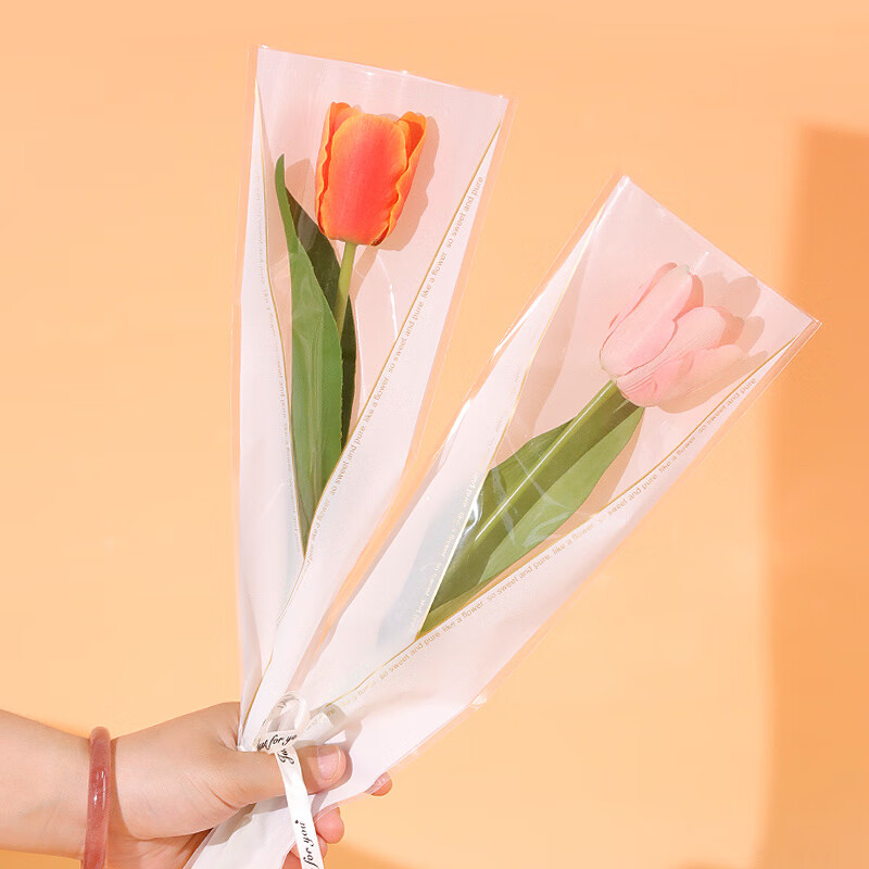 拜杰 鲜花包装纸 母亲节礼物包装纸DIY单支花束袋50只装+1卷丝带