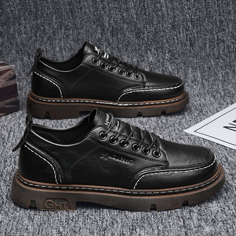 百伦男鞋夏季2023年新款潮鞋黑色英伦马丁靴潮流百搭防水增高休闲皮鞋