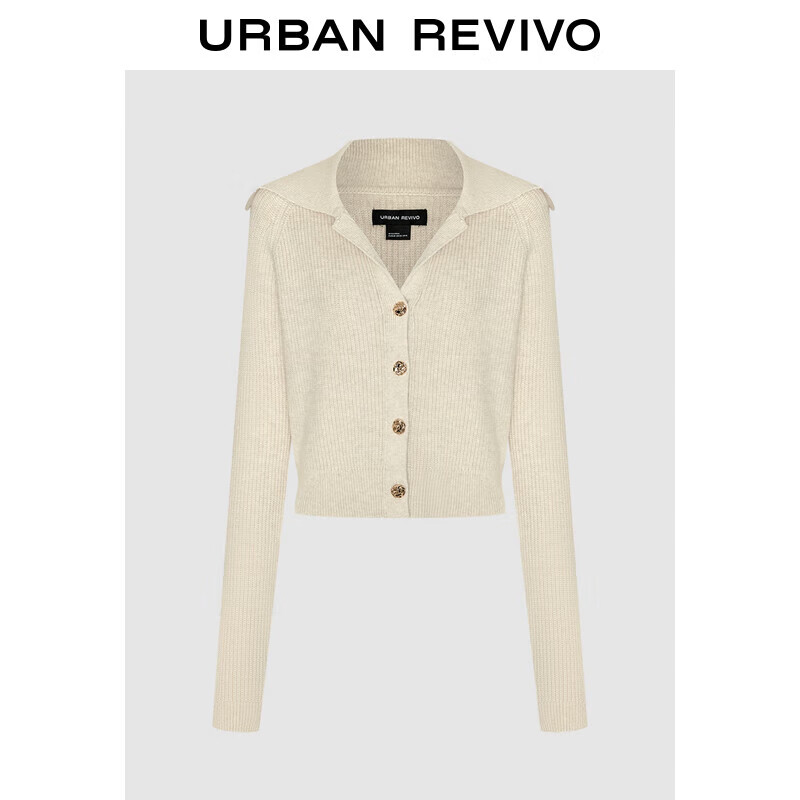 UR2024秋冬新款女格雷系气质金属扣修身长袖针织衫UWM940034