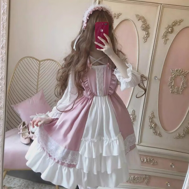 欧曼玫【现发】女装日系软妹Lolita洛丽塔洋装可爱学生日常裙长袖op连衣 长袖 均码
