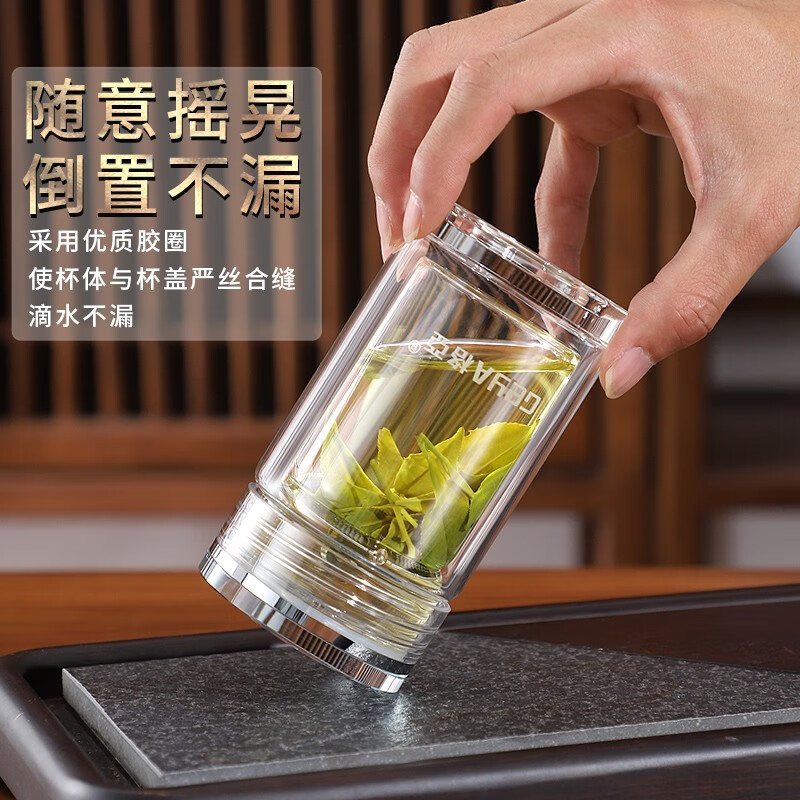 格亚(GEYA)玲珑迷你玻璃杯茶杯高端玻璃男女小水杯子矮胖加厚养生杯便携茶杯 双层【礼盒装】180ml