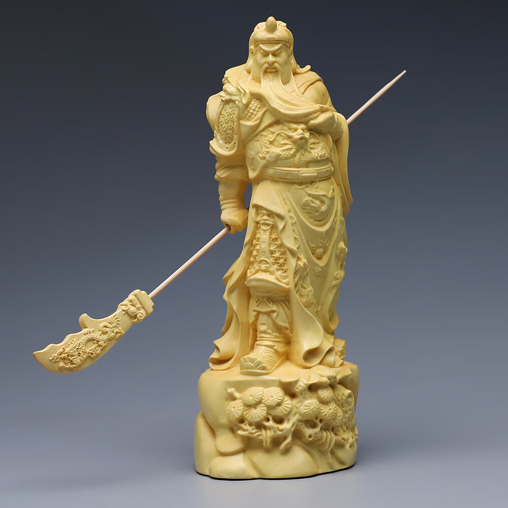 正宗府黄杨木雕关公佛像摆件 武财神关羽神像摆件实木工艺品送礼品
