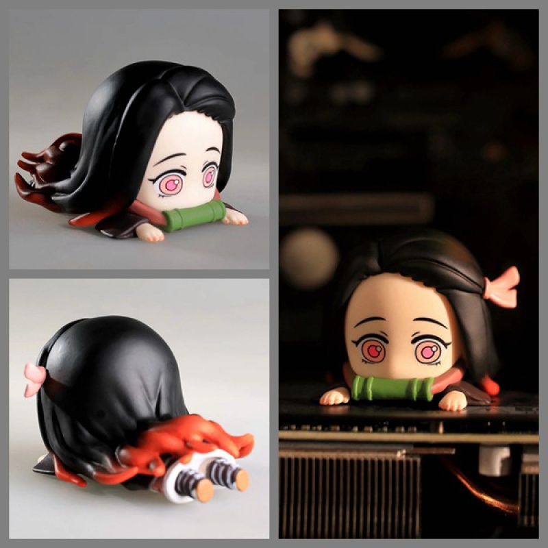 动漫玩具 鬼灭之刃 q版 灶门祢豆子 趴姿手办 车载机箱 盒装模型摆件