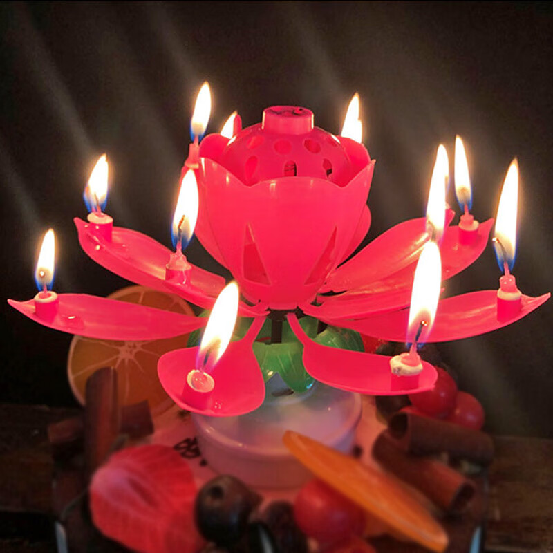 生日快乐蜡烛烟花音乐蜡烛荷花开花旋转唱歌蛋糕蜡烛创意浪漫莲花蜡烛