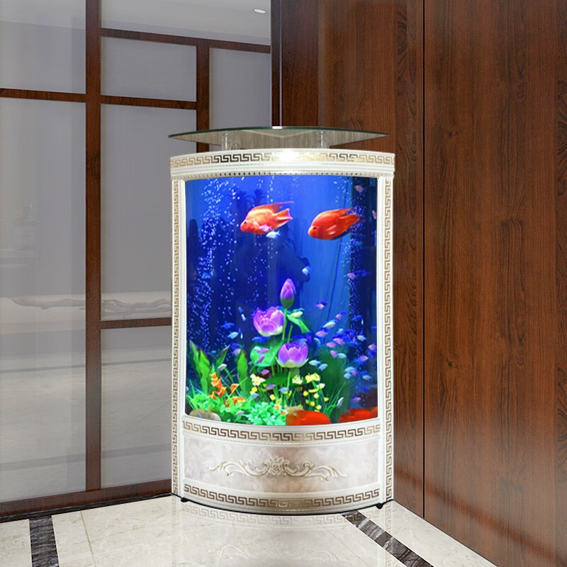 gdshangpin水族箱客厅家用鱼缸定制三角扇形鱼缸靠墙落地缸隐藏式侧