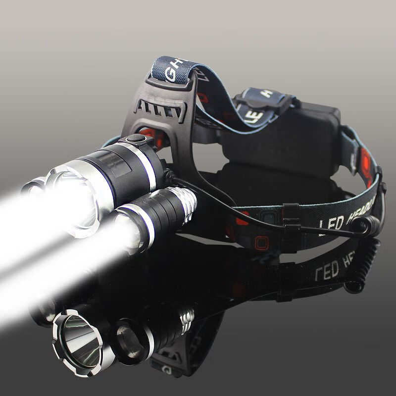 勋狸粑头灯强光超长续航防水led三头头灯强光可充电感应 无感应p15000