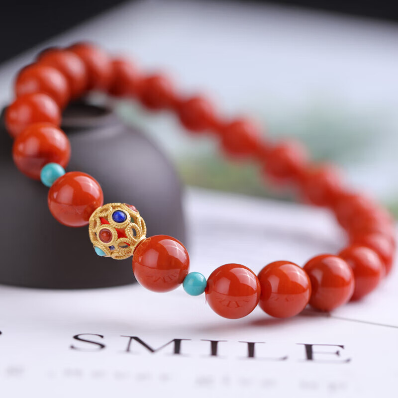 石玥珠宝南红玛瑙绿松石手链手串转运珠本命年礼物男女士款 水晶玛瑙8-9mm