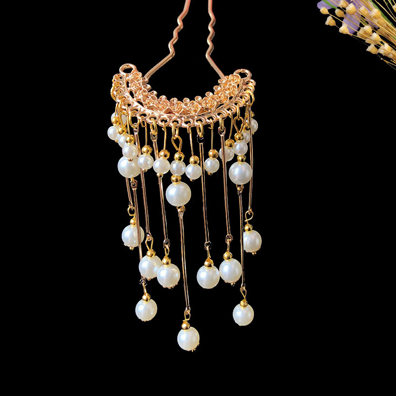 百搭古典古风配饰宋风明制汉服发饰流苏发簪珍珠发钗u钗簪子 鲛人泪