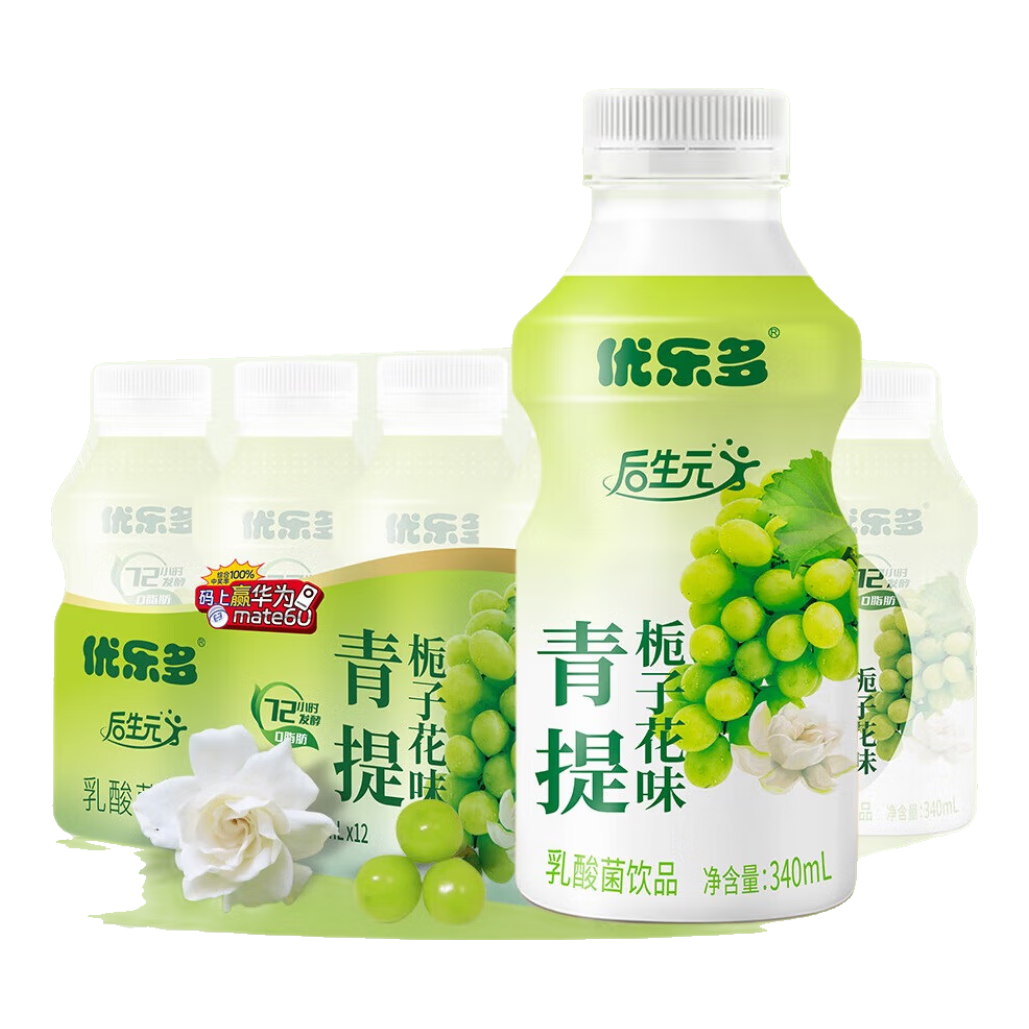 优乐多 乳酸菌饮品 340ml*12瓶 青提味 饮料 益生菌发酵（7月份生产） 青提栀子340ml*12瓶