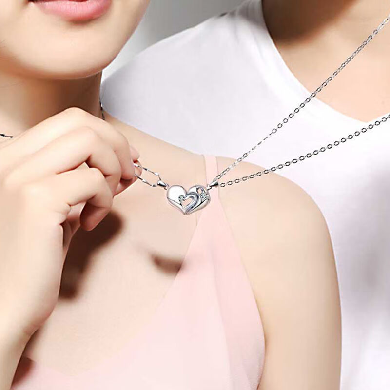 简约韩版爱心吊坠锁骨链送女友 时尚学生闺蜜项链女 心吻情侣项链(一
