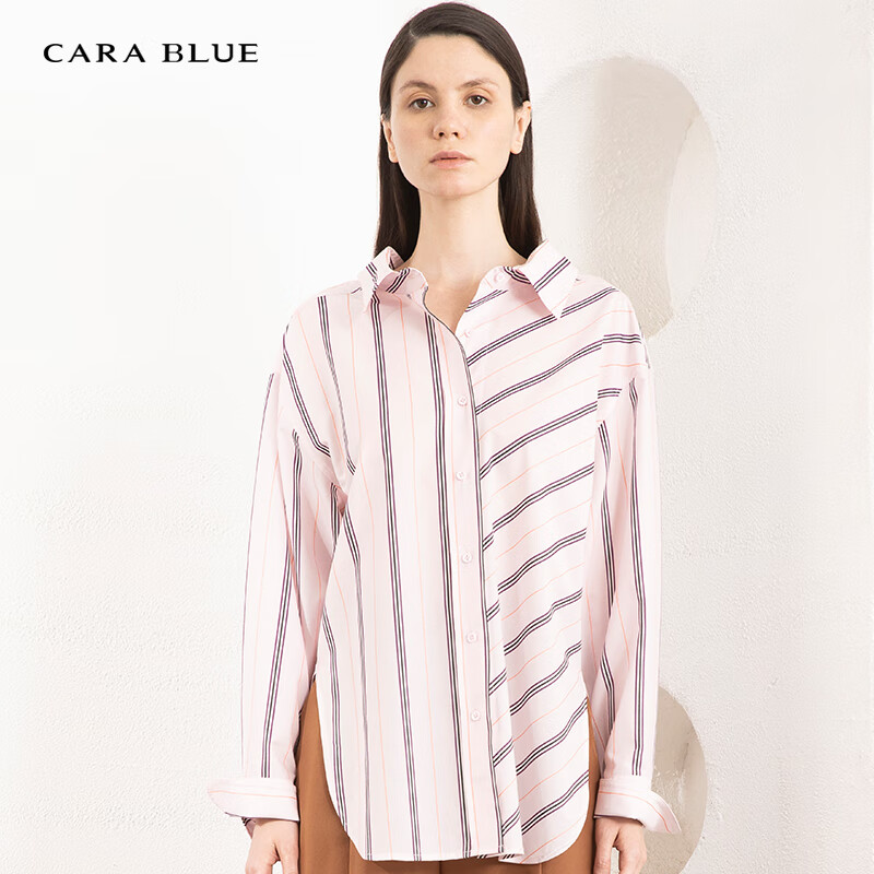 carablue女装时尚不规则条纹衬衫女上衣kb211mwb0065 粉色 as