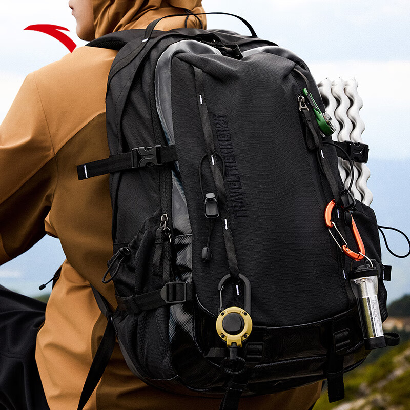 安踏（ANTA）TT户外百川包| 背负系统双肩包防水书包徒步登山运动背包旅行包 【TT25-防水减负】黑-1（25L) 均码