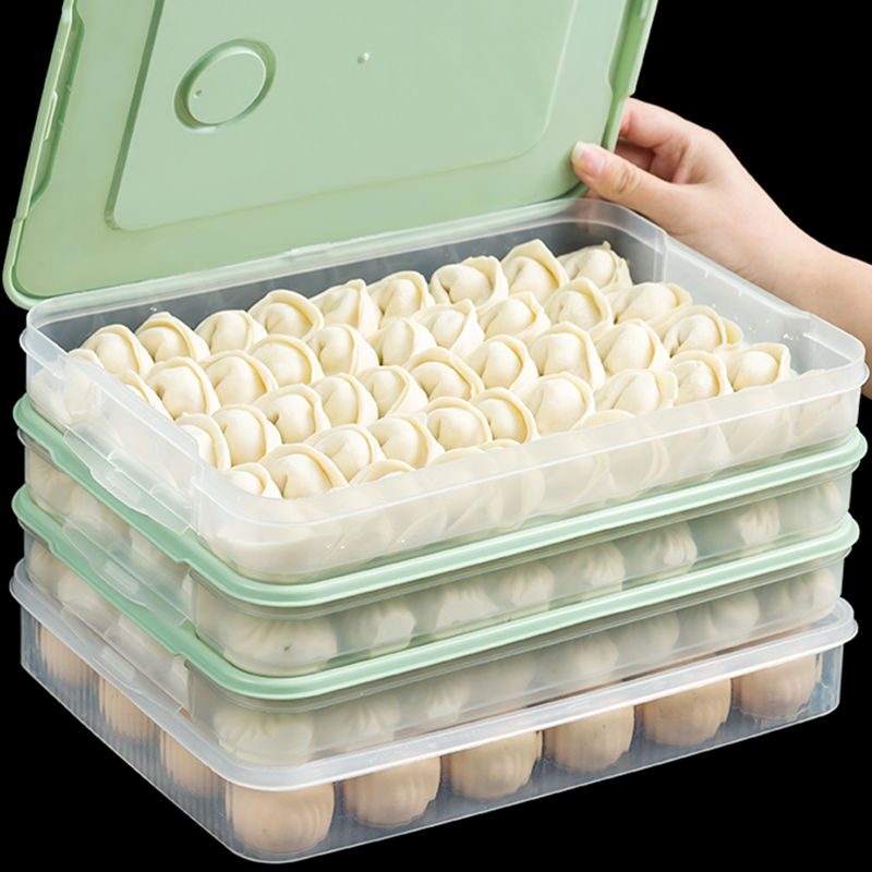 饺子盒厨房家用水饺盒冰箱保鲜盒收纳盒塑料冷冻托盘馄饨盒鸡蛋盒 随机色一层一盖 饺子盒【一层一盖】