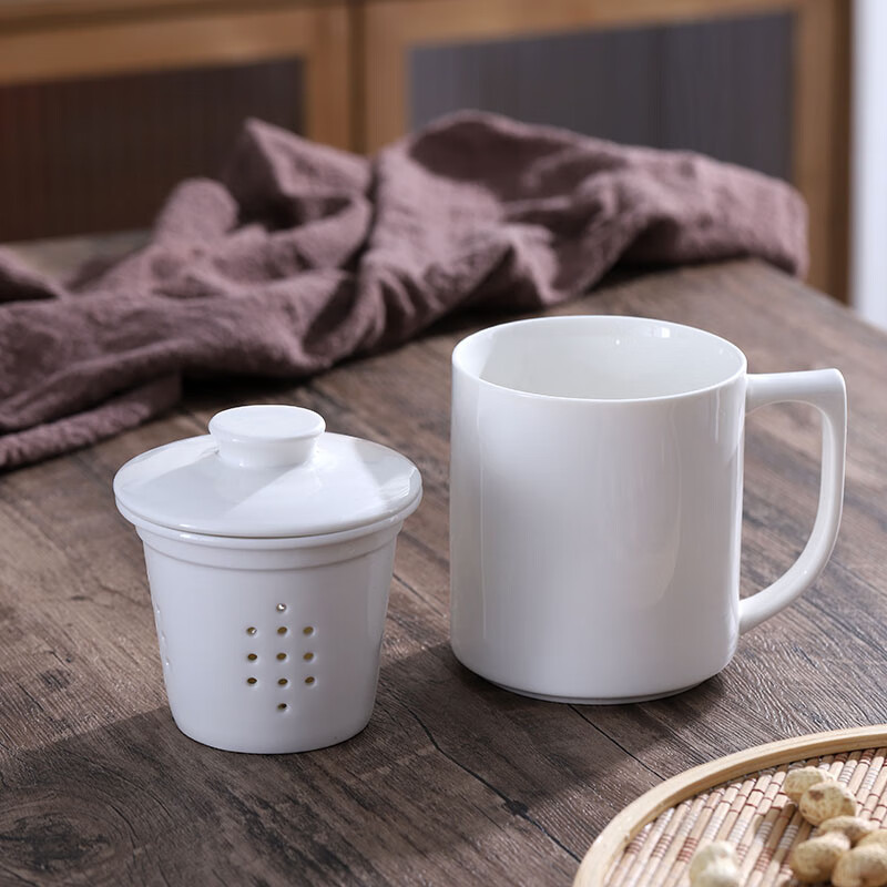 拓进德国进口品质茶水分离陶瓷马克杯子茶杯带盖过滤茶具茶隔杯办公室