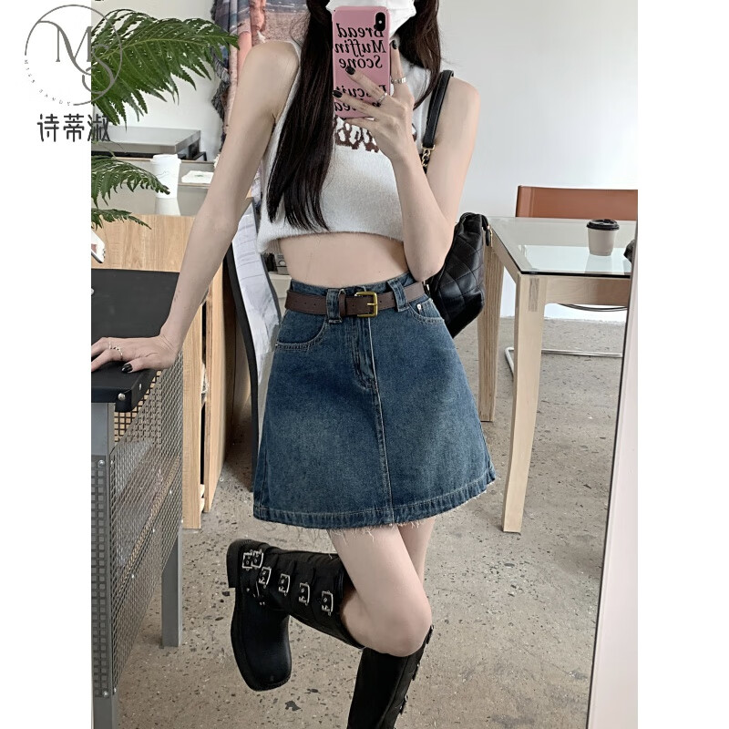 詩蒂淑牛仔半身裙女2025年夏季新款mm高腰顯瘦a字包臀裙短裙 單牛仔裙 L
