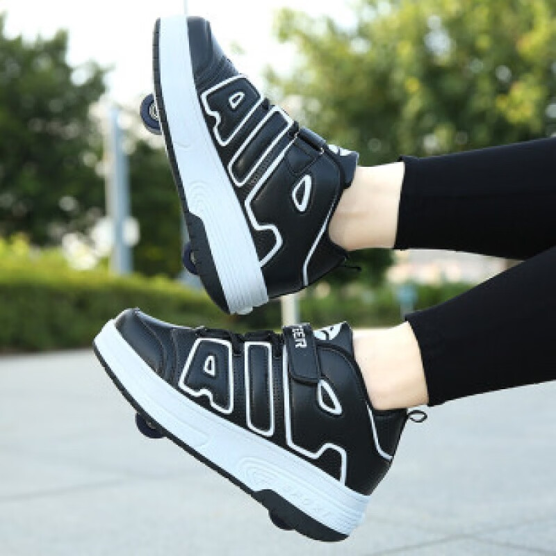 变形四轮暴走鞋儿童双轮男女童学生自动单轮多功能滑轮鞋爆走鞋秋 998黑色双轮 31