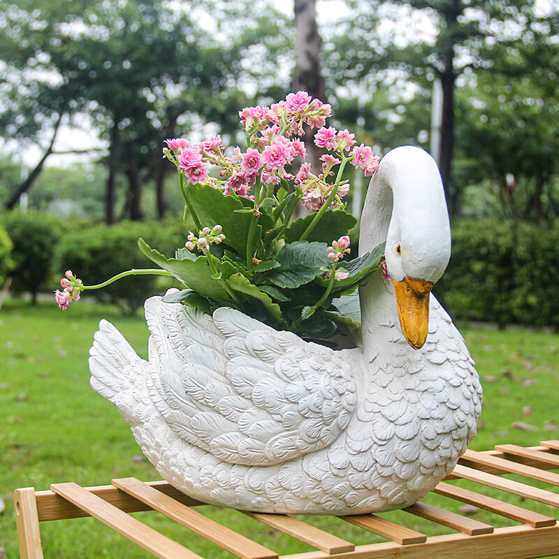 柒夏欧式户外田园天鹅花盆别墅庭院创意景观阳台个性动物花园装饰摆件