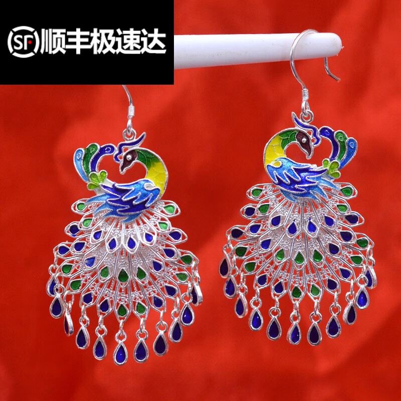 译鸟925银耳环景泰蓝耳坠法郎色凤凰银耳环银耳环 景泰蓝颜色耳环