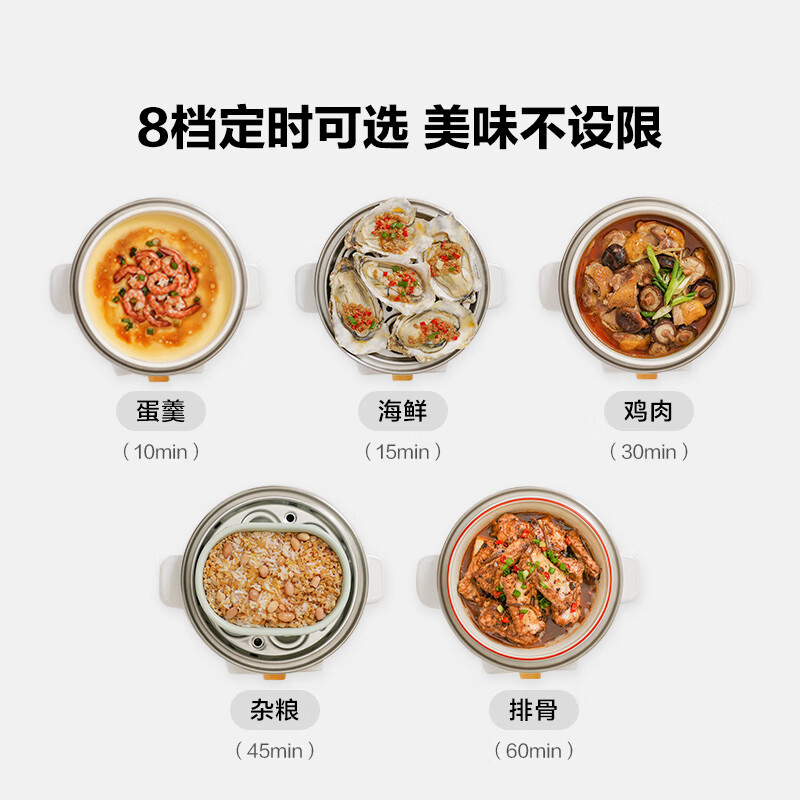 北鼎（Buydeem）电蒸锅 电锅一体多功能锅蒸煮小电锅家用定时多用途锅实用蒸蛋器 【雪地白】G32 | 一键速蒸 1.5L