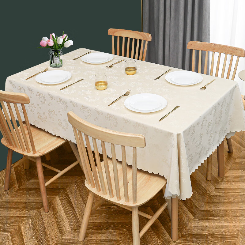 鐘愛一生桌布防水防油長方形茶幾臺布PVC免洗餐桌墊 風鈴米黃色140*180cm