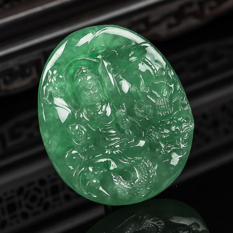 【珠宝严选】晟辉珠宝 翡翠满色不动明王吊坠玉石守护挂件附证书32.