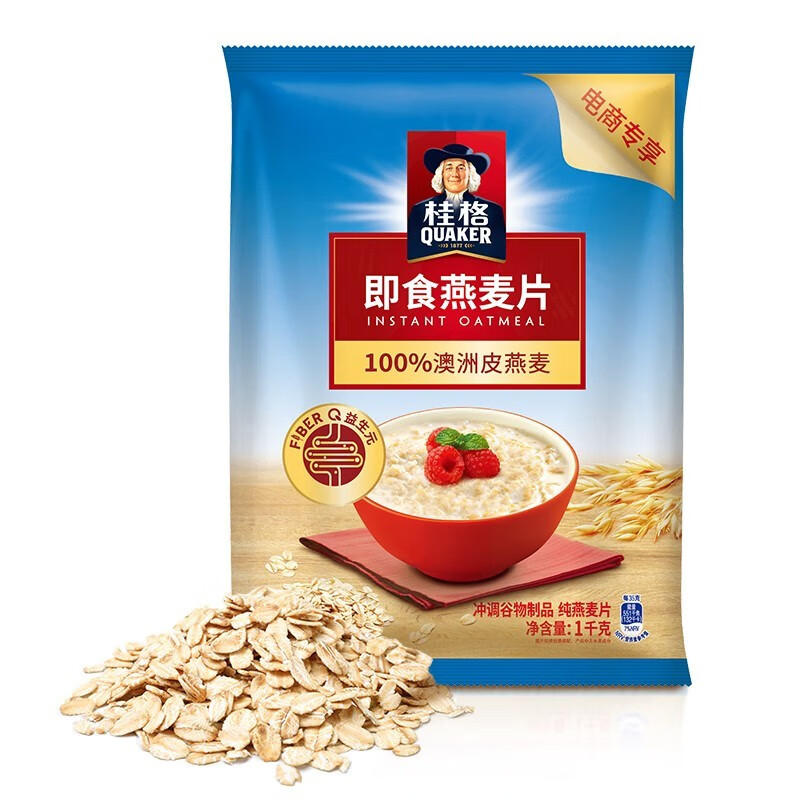 桂格 即食燕麦片 100%全谷物早餐冲饮营养谷物 无添加膳食纤维配方 【袋装】1000g*1袋