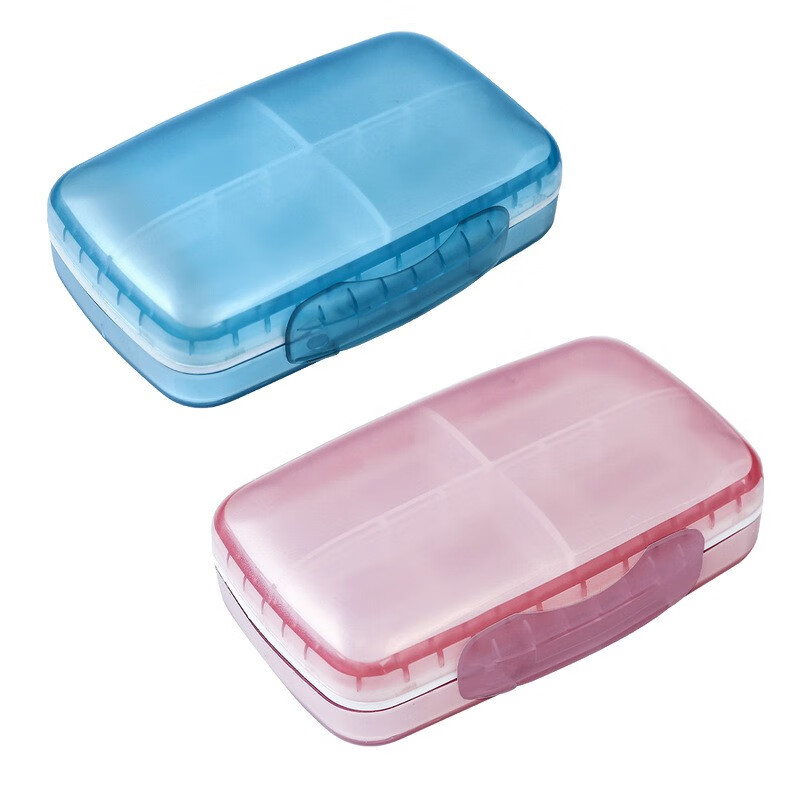 梓纳药盒便携一周旅行随身药品收纳盒分装大容量密封多功能小大号药盒 粉色+蓝色 2个装