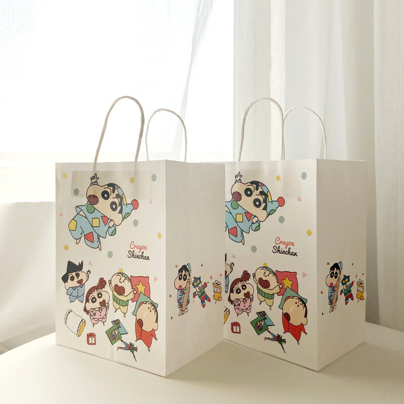 纸袋手提袋 卡通 2个装 自制蜡笔小新卡通手提纸袋礼物包装袋侧边加宽