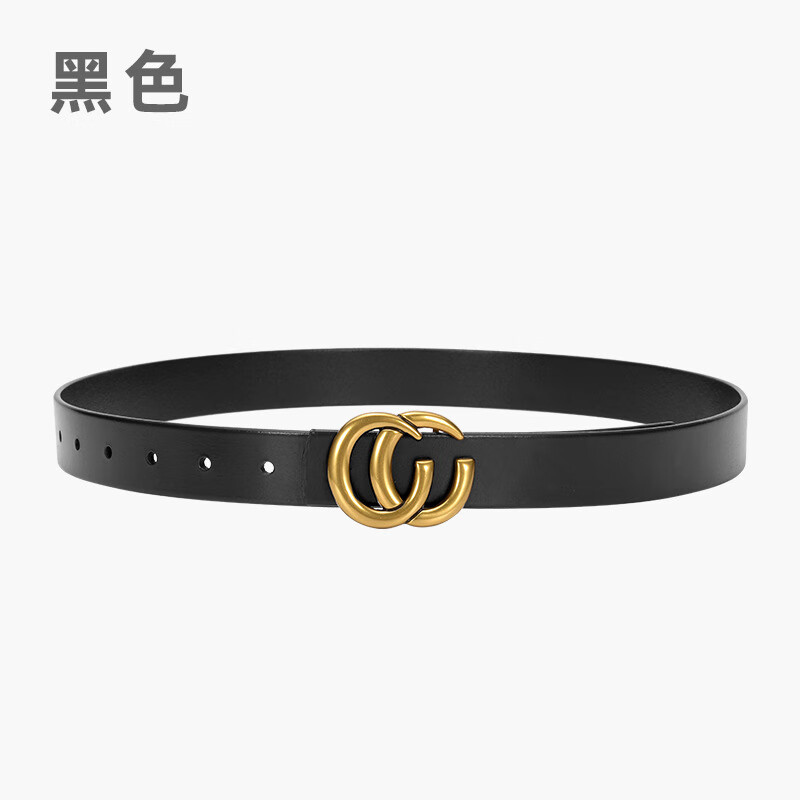 layla)双c感真皮腰带女士百搭装饰裙裤带女头层牛皮皮带 30906-黑色