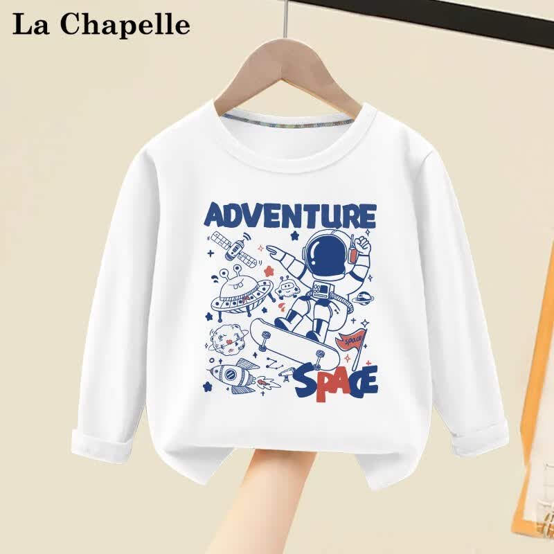 LA CHAPELLE MINI拉夏贝尔男宝宝纯棉长袖t恤春秋款男童薄款白色打底衫儿童上衣服 【纯棉长袖】白色滑板太空人 120怎么看?