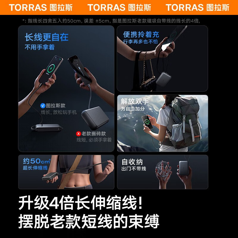 图拉斯自带线充电宝【新国标3C认证】超薄20000毫安小巧便携适用华为苹果17 16 15 14Promax可上飞机 雪山白丨35W快充丨2W毫安 【新国标3C安全认证丨大容量超快充】