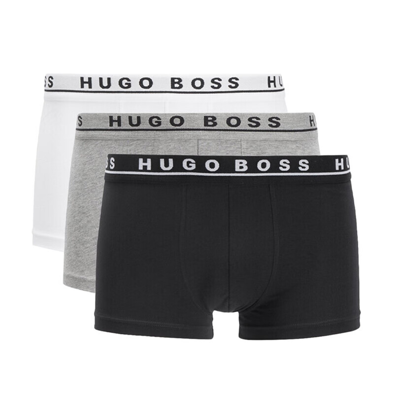 雨果博斯 HUGO BOSS 男士平角内裤三条装 50325403 黑白灰 S 